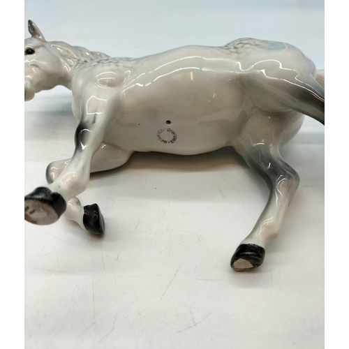 52 - Beswick Dapple Grey Prancing Horse. Tail Re-glued. 15cm High x 22cm.