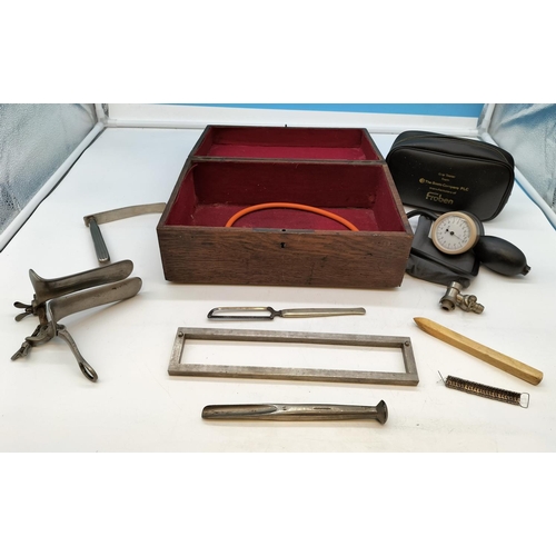 53 - Wooden Box containing Medical Equipment - Saw, Clamp, etc.