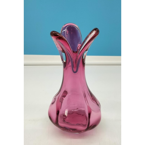 66 - Murano Cranberry Glass 21cm Vase.