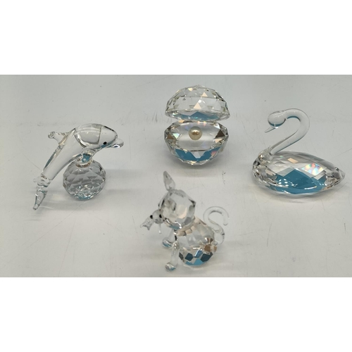 697 - Collection of Crystal Figures to include Oyster Shell with Pearl, Swan, Fox and Dolphin.