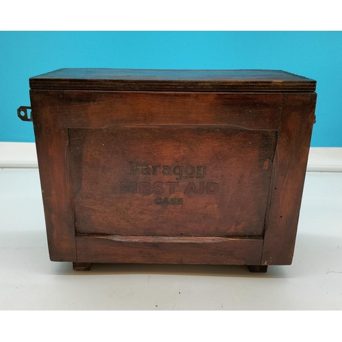 698 - Vintage Paragon First Aid Box and Contents. 20cm High, 25cm x 13cm.