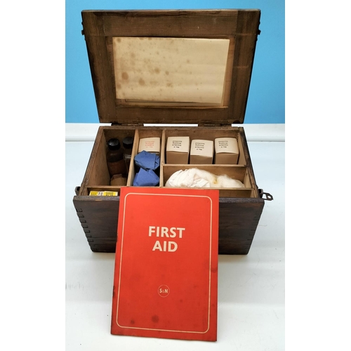 698 - Vintage Paragon First Aid Box and Contents. 20cm High, 25cm x 13cm.