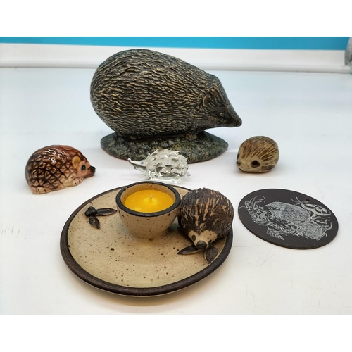 705 - Collection of Hedgehog Items to include Cast Iron Doorstop (11cm High, 17cm x 5cm), Slate Coaster, F... 