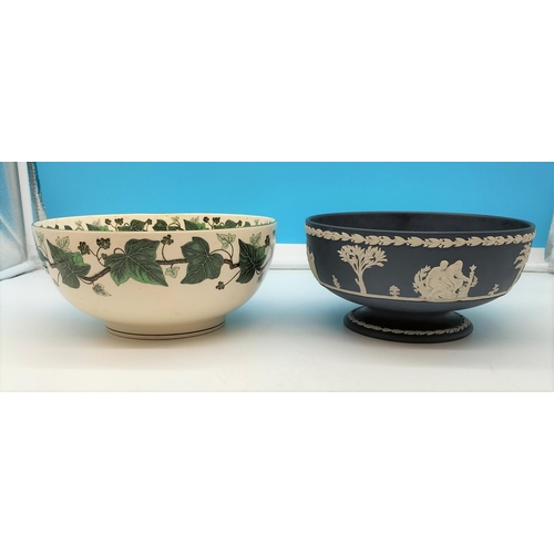 77 - Wedgwood Dark Blue Jasper Large Footed Bowl (Seconds Quality) plus Wedgwood 'Napoleon Ivy' Large Bow... 