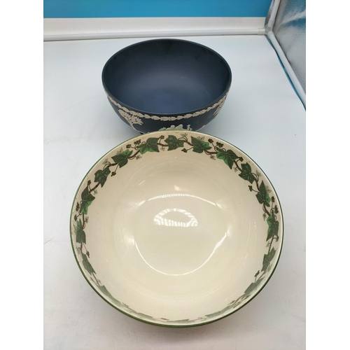 77 - Wedgwood Dark Blue Jasper Large Footed Bowl (Seconds Quality) plus Wedgwood 'Napoleon Ivy' Large Bow... 