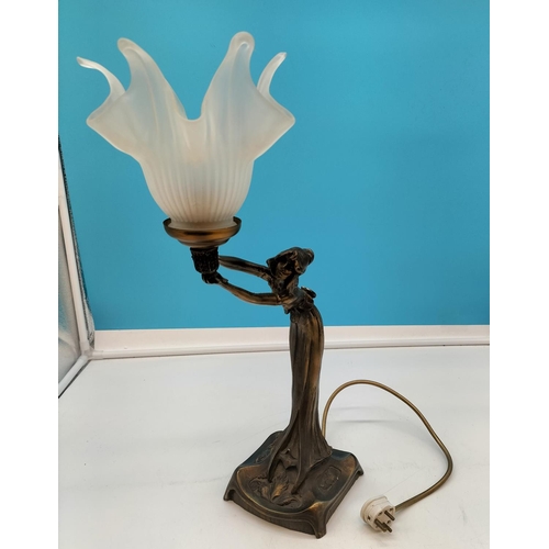 8 - Bronzed Art Nouveau Style 46cm Lamp.