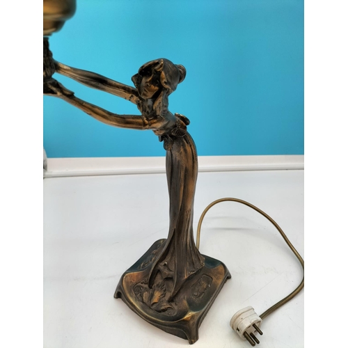 8 - Bronzed Art Nouveau Style 46cm Lamp.