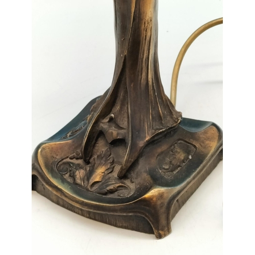 8 - Bronzed Art Nouveau Style 46cm Lamp.