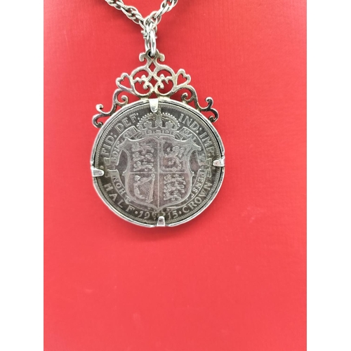 89 - 1915 Silver Crown in Silver Mount plus Silver Chain. 27 Grams.