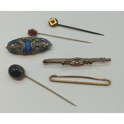 73 - Vintage Brooch and Stick Pins. Some Gold.