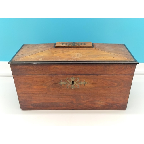 20A - Brass Inlay Tea Caddy. 32cm x 16cm x 16cm.