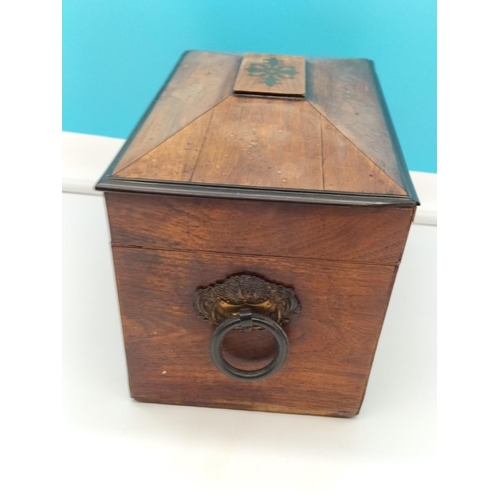 20A - Brass Inlay Tea Caddy. 32cm x 16cm x 16cm.