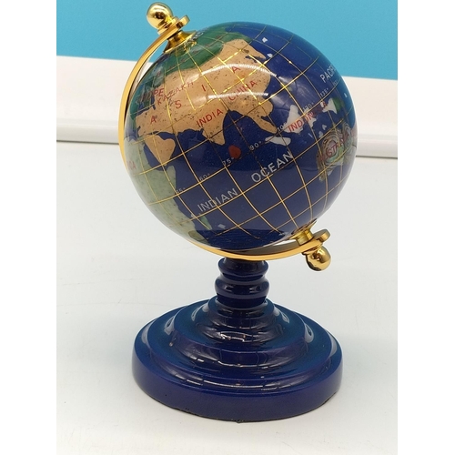 25A - Semi-Precious Stone Desk Globe. 16cm Tall.