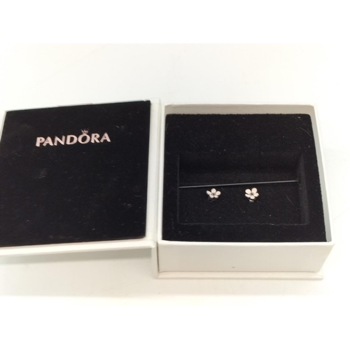 28 - Pandora Silver Flower Earrings.