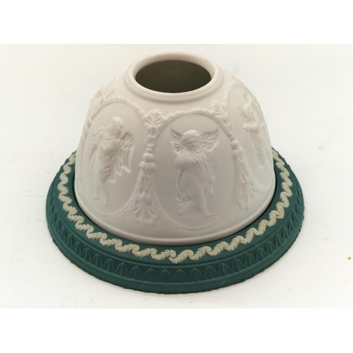 35 - Wedgwood Teal and White Jasper Lithophane. 12cm x 8cm.