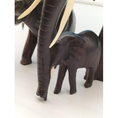 37 - Iron/Dark Wood Carved Elephants. Largest being 31cm x 21cm.