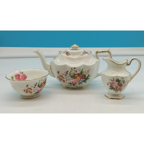 38 - Coalport Teapot, Milk Jug and Sugar Bowl in the 'Junetime' Pattern.