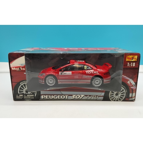 59 - Maisto 1:18 Scale Peugeot 307 WRC Die Cast Rally Model Car. Boxed.