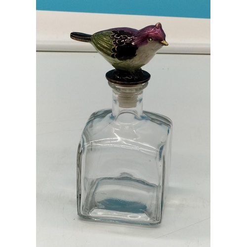 82 - Enamel Bird Topped 16cm Bottle.