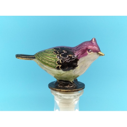 82 - Enamel Bird Topped 16cm Bottle.