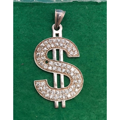 85 - 925 Silver Dollar Sign Pendant. One Stone Missing.