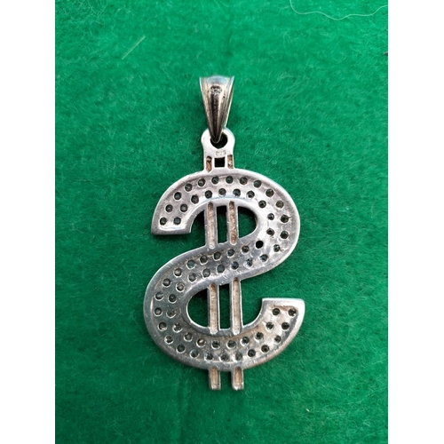 85 - 925 Silver Dollar Sign Pendant. One Stone Missing.