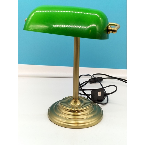 9 - Brass Bankers Lamp. 37cm Tall.