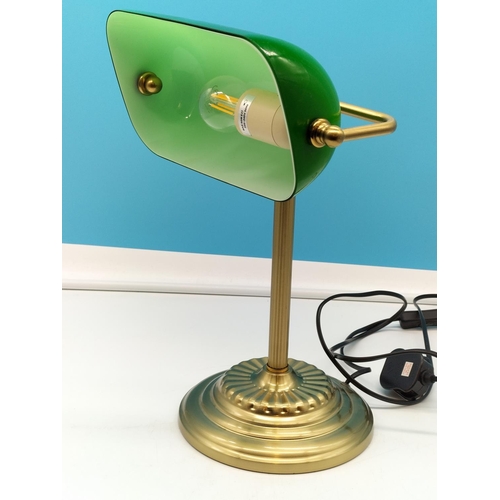 9 - Brass Bankers Lamp. 37cm Tall.