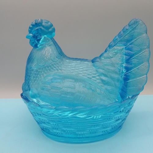 90 - Fenton Glass Blue Egg Crock. 22cm High x 20cm.