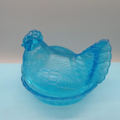 90 - Fenton Glass Blue Egg Crock. 22cm High x 20cm.