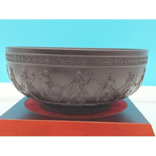 1 - Wedgwood Black Basalt 'Dancing Hours' Fruit Bowl. 11cm High, 25.5cm Diameter.