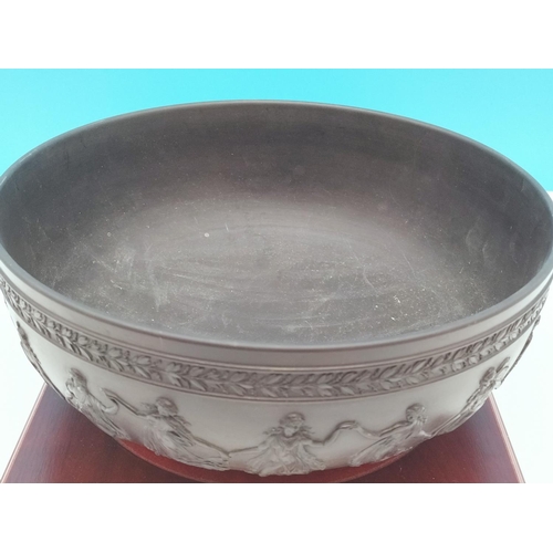 1 - Wedgwood Black Basalt 'Dancing Hours' Fruit Bowl. 11cm High, 25.5cm Diameter.