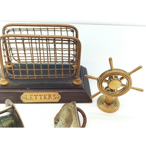 15 - Small Collection of Brass Items to include Fly Fishing Reel, Letter Rack, Scales, etc.