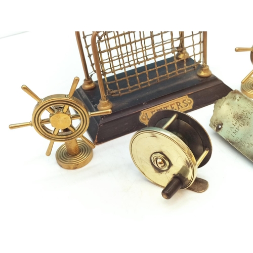 15 - Small Collection of Brass Items to include Fly Fishing Reel, Letter Rack, Scales, etc.