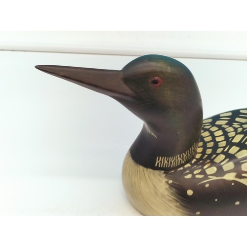 16 - Marshland Decoys Sherwood Park Alberta Canada Decoy Duck. Signed to Base. 'Loon'. 15cm High, 35cm Lo... 