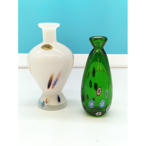 203 - Murano Millifore Glass Vases (2). Tallest being 18cm.