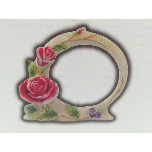 210A - 2 x Boxed Royal Doulton Franz Porcelain 'Pink Rose' Napkin Rings containing 2 Rings Each.