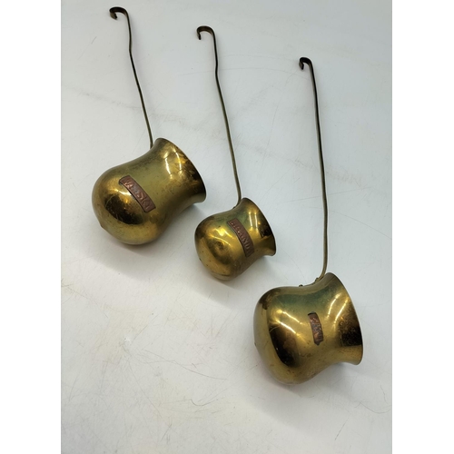 231 - Brass Ladles (3) - Whisky, Rum and Brandy. 37cm Long.