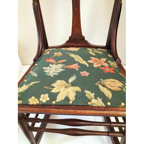 3 - Small Wooden Arts and Crafts Rocking Chair with Tapestry Covered Seat. 90cm High, 41cm x 72cm. Seat ... 