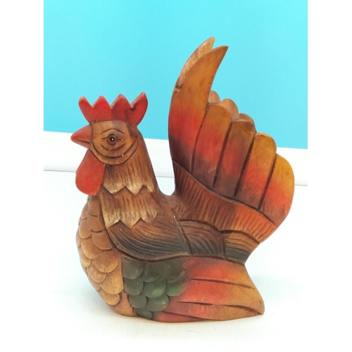 356 - Wooden Cockerel Figure 26cm High x 18cm. Split in Wood but Displays Well.