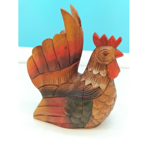 356 - Wooden Cockerel Figure 26cm High x 18cm. Split in Wood but Displays Well.