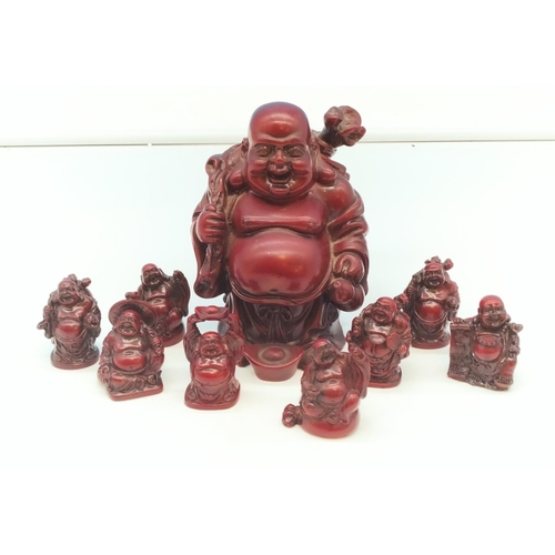 357 - Large 14cm Buddha Figure (Chip to base) plus 8 x Smaller 5cm Buddhas.