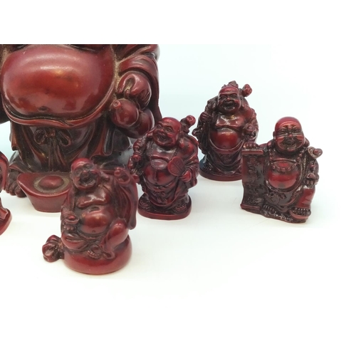 357 - Large 14cm Buddha Figure (Chip to base) plus 8 x Smaller 5cm Buddhas.