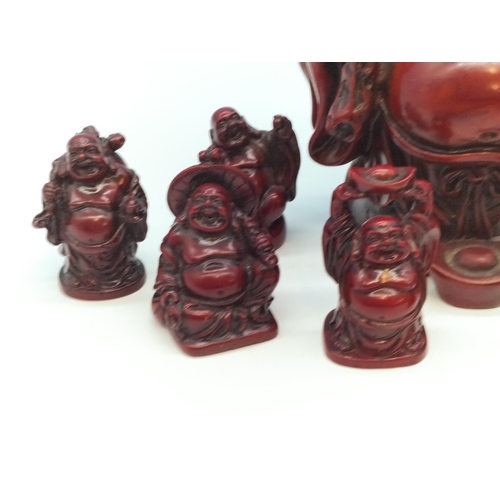 357 - Large 14cm Buddha Figure (Chip to base) plus 8 x Smaller 5cm Buddhas.