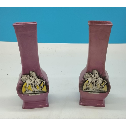 361 - 2 x Shelley 18cm 'Coventry' Vases depicting Lady Godiva. 773 Shape.