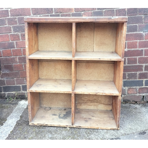 386 - Pitch Pine Pigeon Hole/Bookshelf. 98cm High, 82cm x 29cm. Needs New Back. This Lot is Collection Onl... 