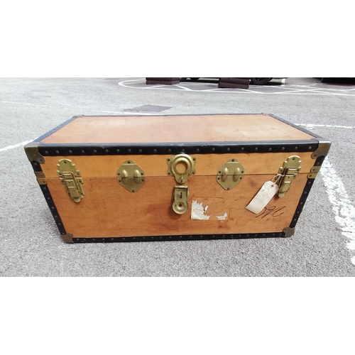 388 - Light Wood Travel Trunk. 36cm High, 92cm x 51cm. This Lot is Collection Only.