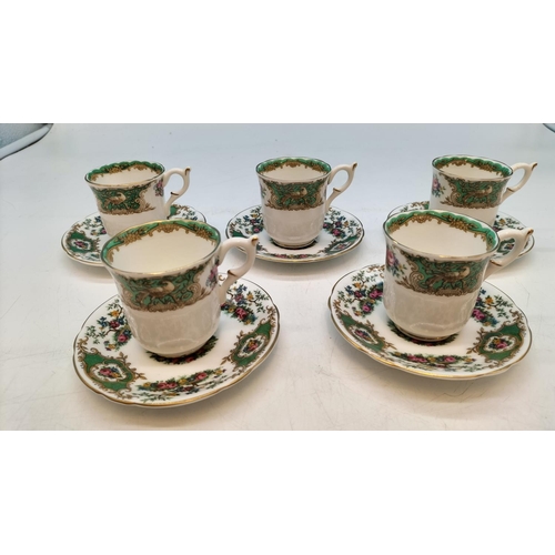 598 - Coalport 'Montrose Green' Cups (5) plus 'Broadway Green' Saucers (5).