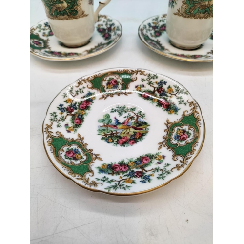 598 - Coalport 'Montrose Green' Cups (5) plus 'Broadway Green' Saucers (5).