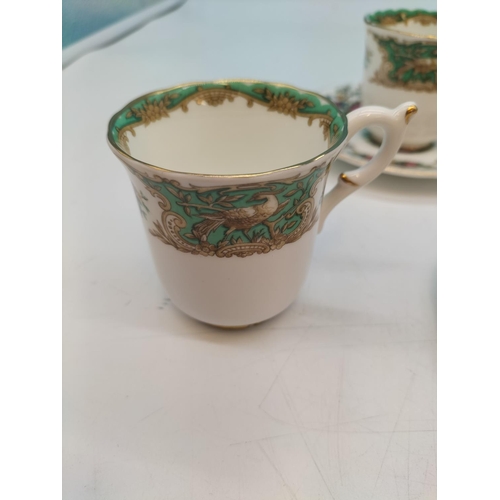 598 - Coalport 'Montrose Green' Cups (5) plus 'Broadway Green' Saucers (5).